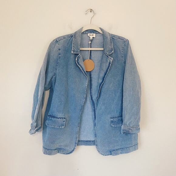 NWT Bibi Boutique Denim Jean Oversized Blazer Jacket - Picture 2 of 6